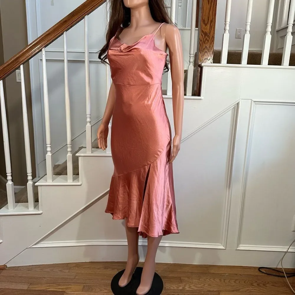 NWT coral satin slit midi dress - Picture 10 of 16